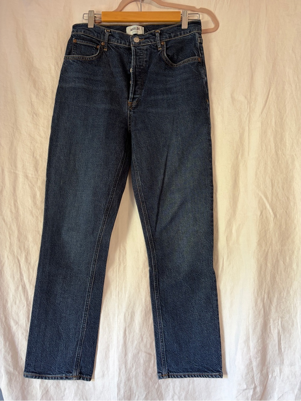 AGOLDE Riley Long High Rise Straight Leg Jeans Divided Dark Wash size 28
